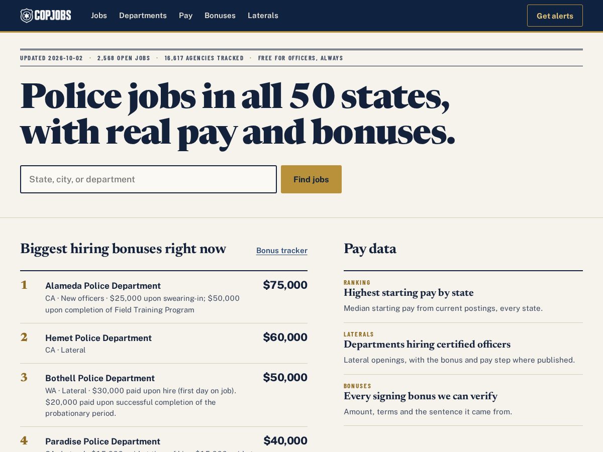 Landing-page snapshot of copjobshq.com