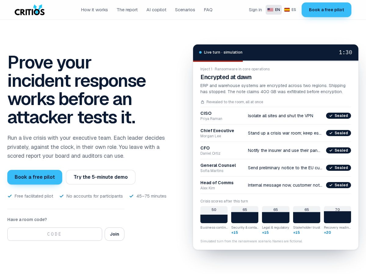 Landing-page snapshot of critios.com