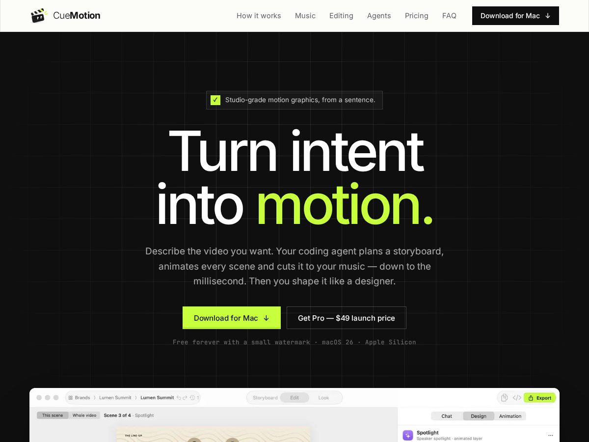 Landing-page snapshot of cuemotion.app