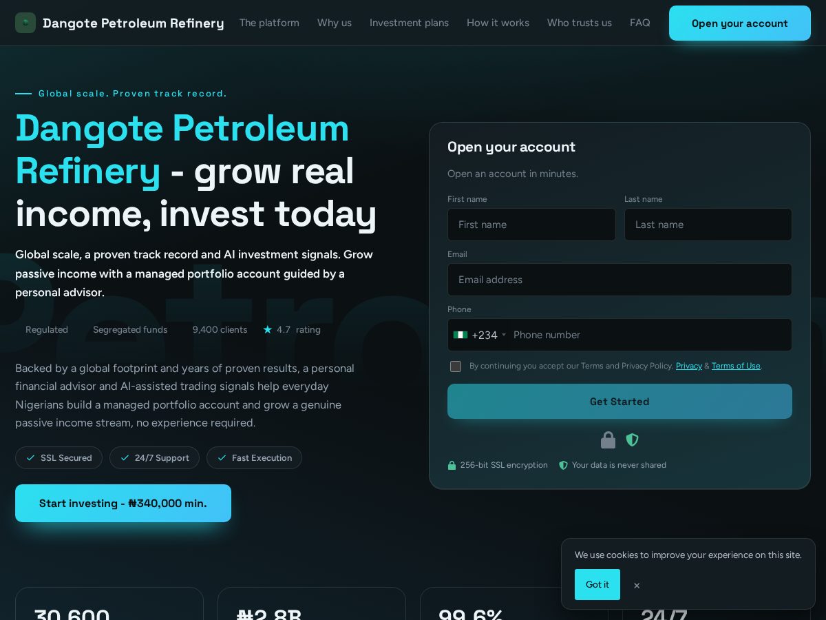 Landing-page snapshot of dangotepetroleumrefinery.xyz