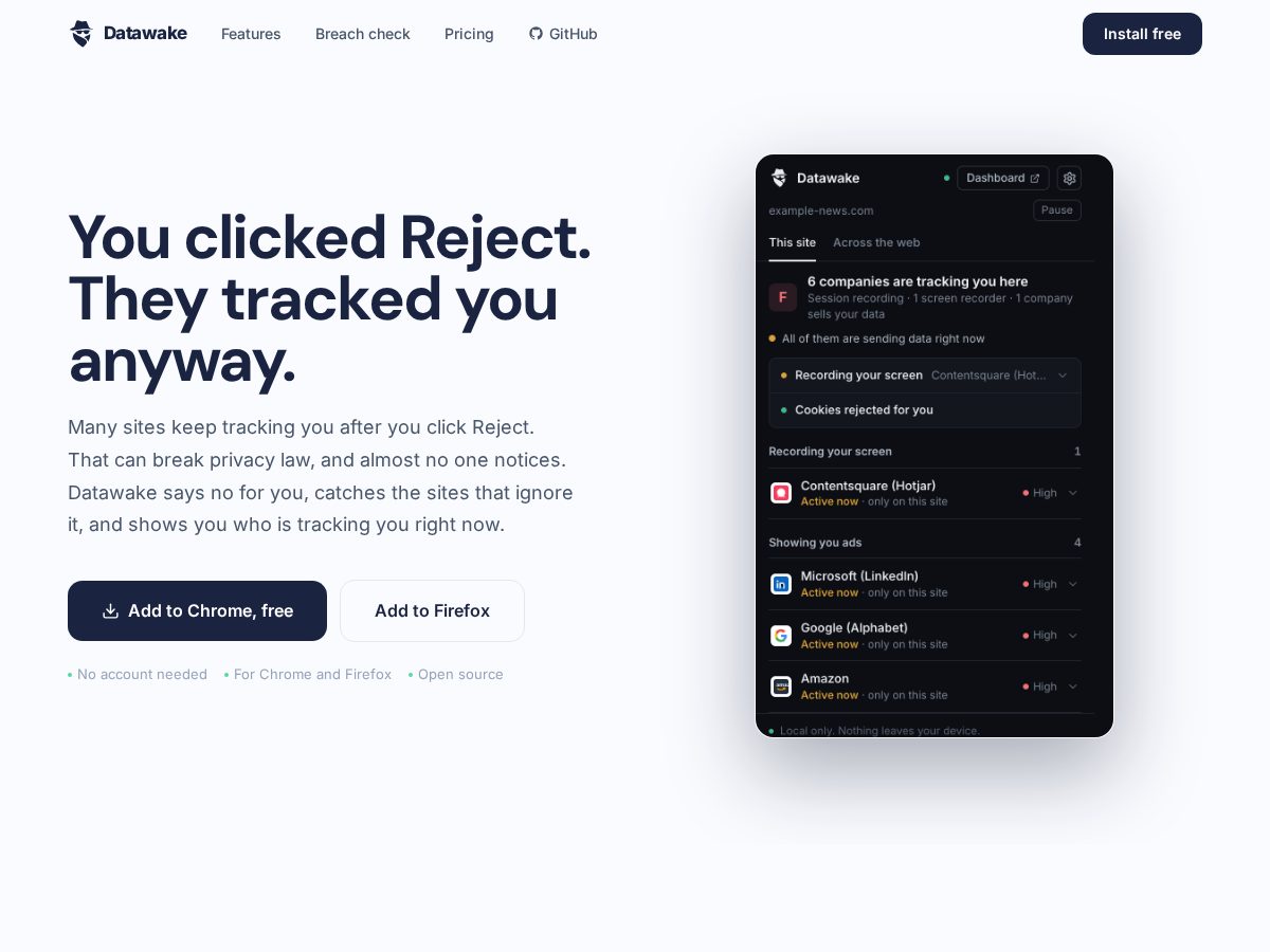 Landing-page snapshot of datawake.app