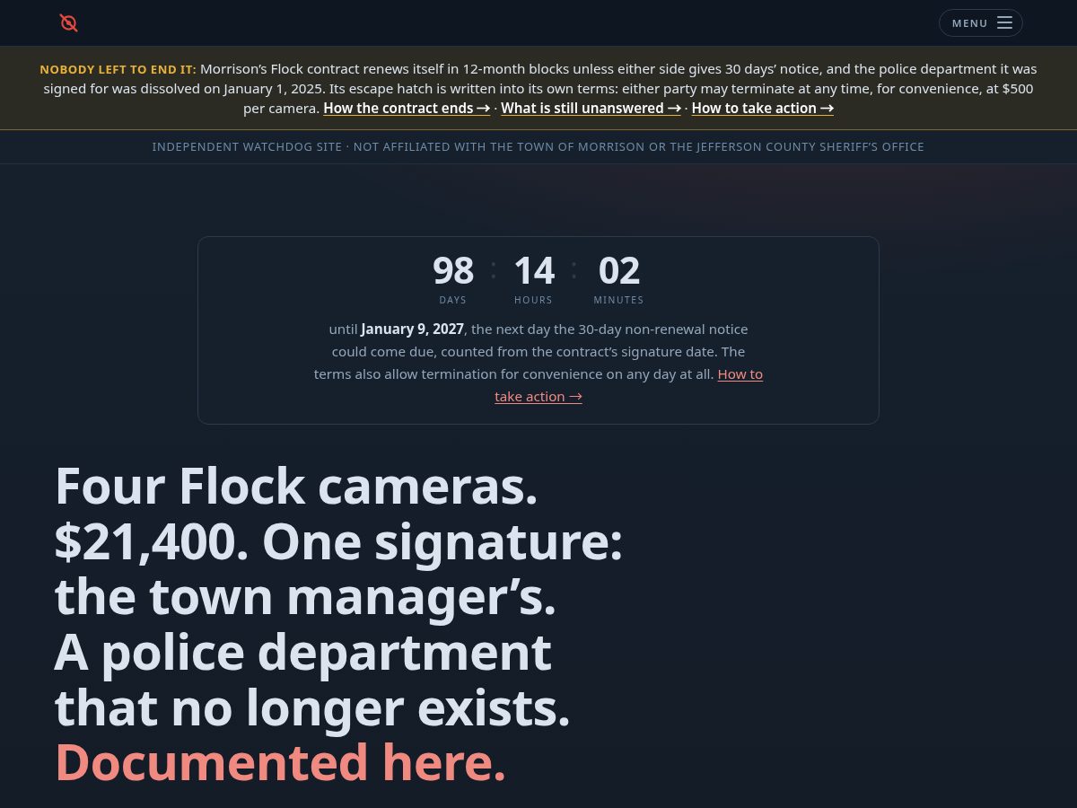 Landing-page snapshot of deflockmorrison.com