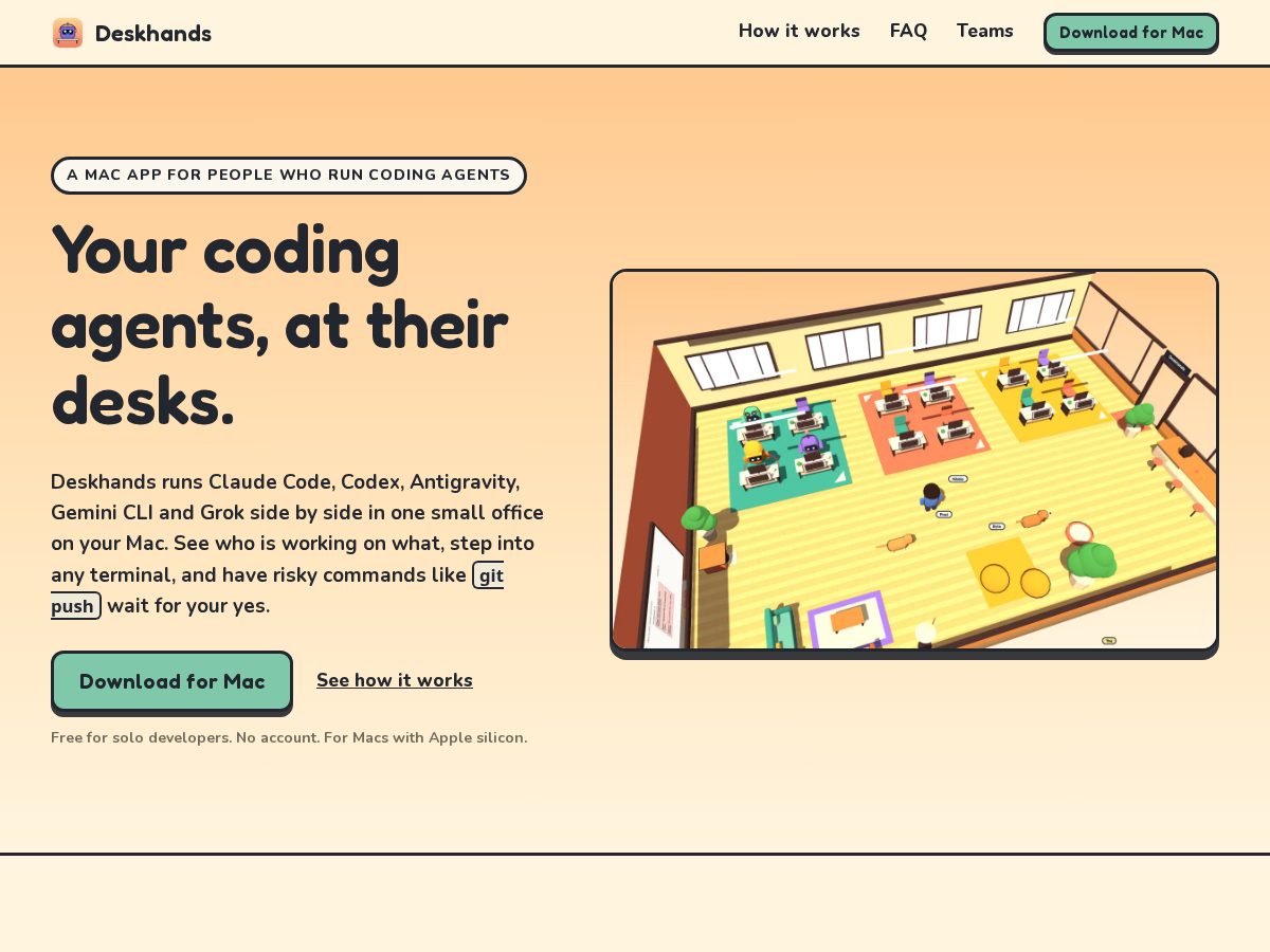Landing-page snapshot of deskhands.dev