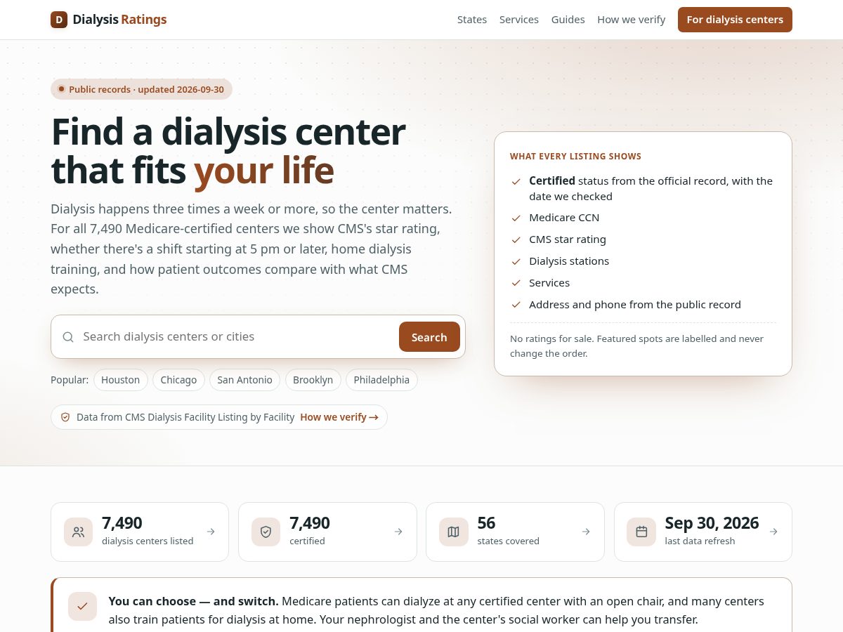 Landing-page snapshot of dialysisratings.com