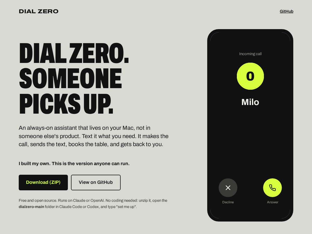Landing-page snapshot of dialzero.dev