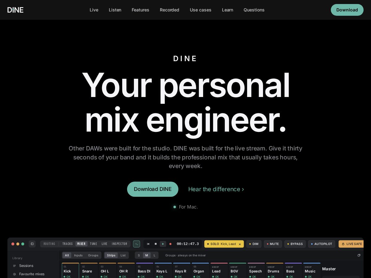 Landing-page snapshot of dineaudio.com