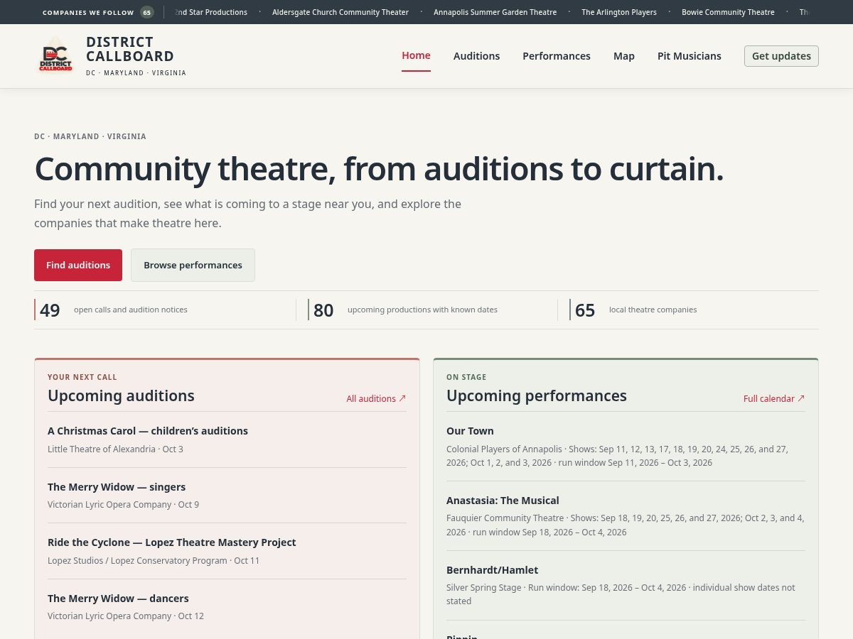Landing-page snapshot of districtcallboard.org