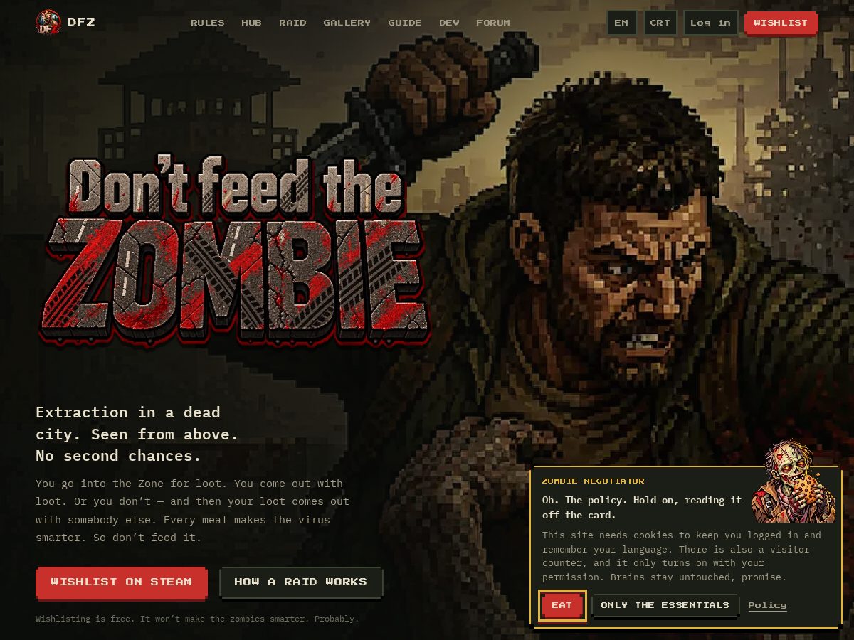 Landing-page snapshot of dontfeedthezombie.com