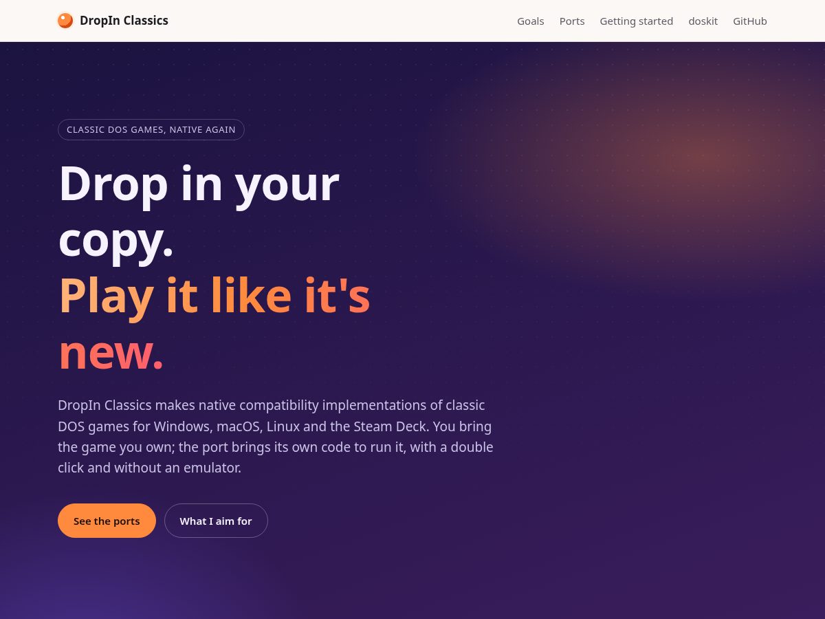 Landing-page snapshot of dropin-classics.org