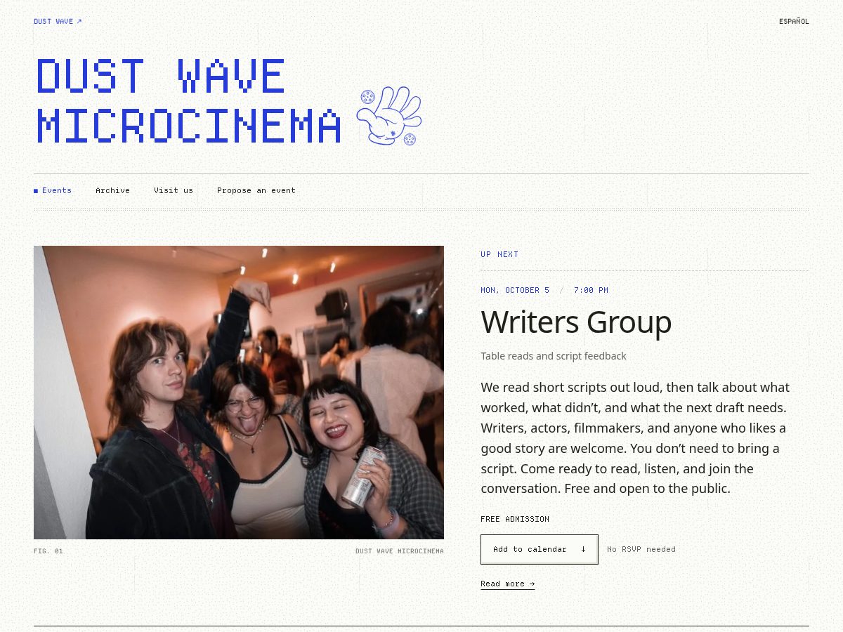 Landing-page snapshot of dustwavemicrocinema.com