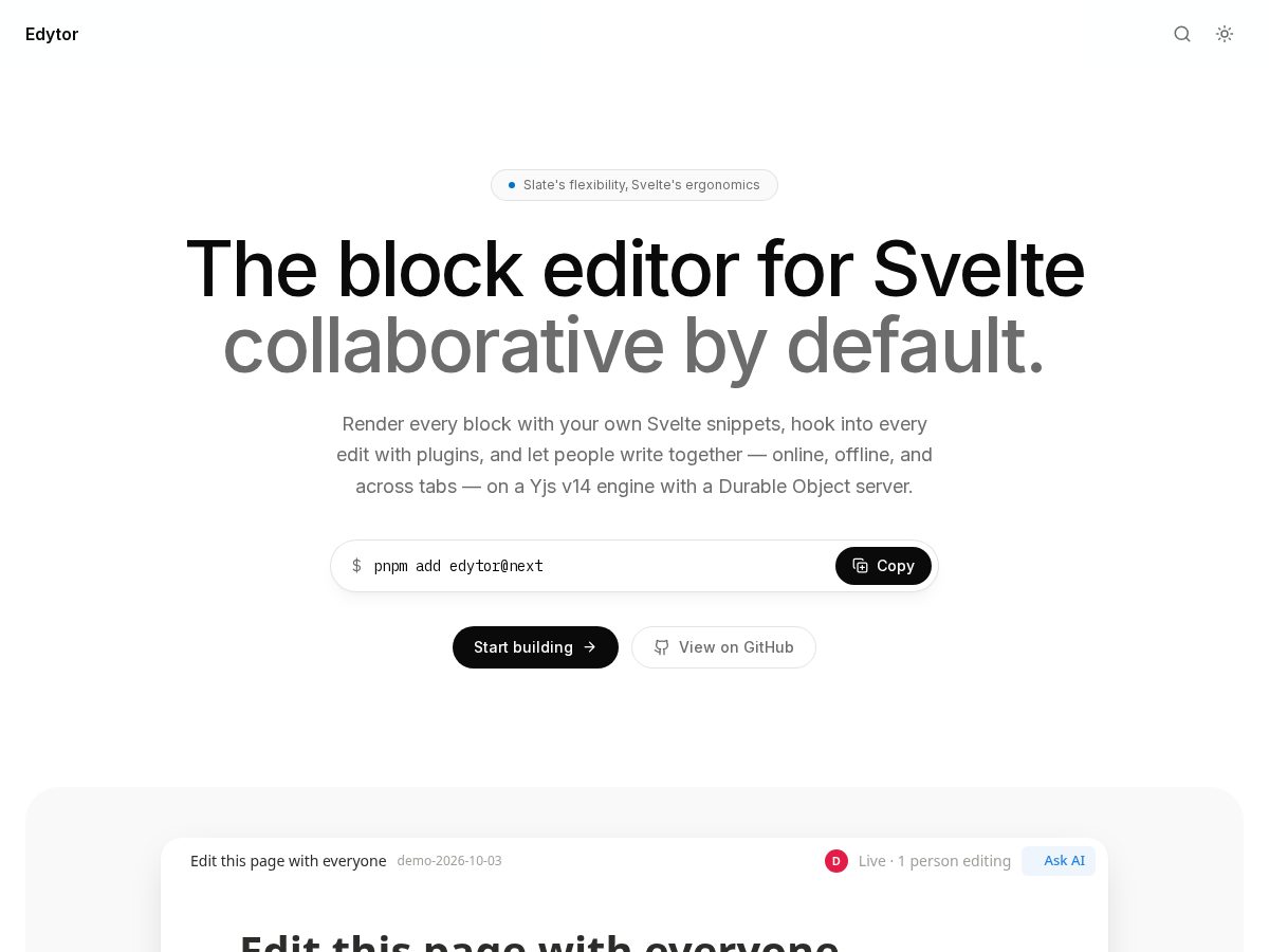 Landing-page snapshot of edytor.dev