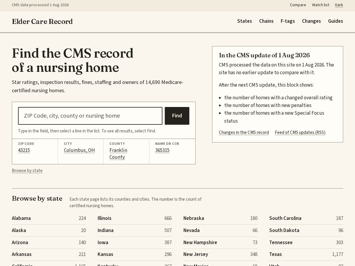 Landing-page snapshot of eldercarerecord.com