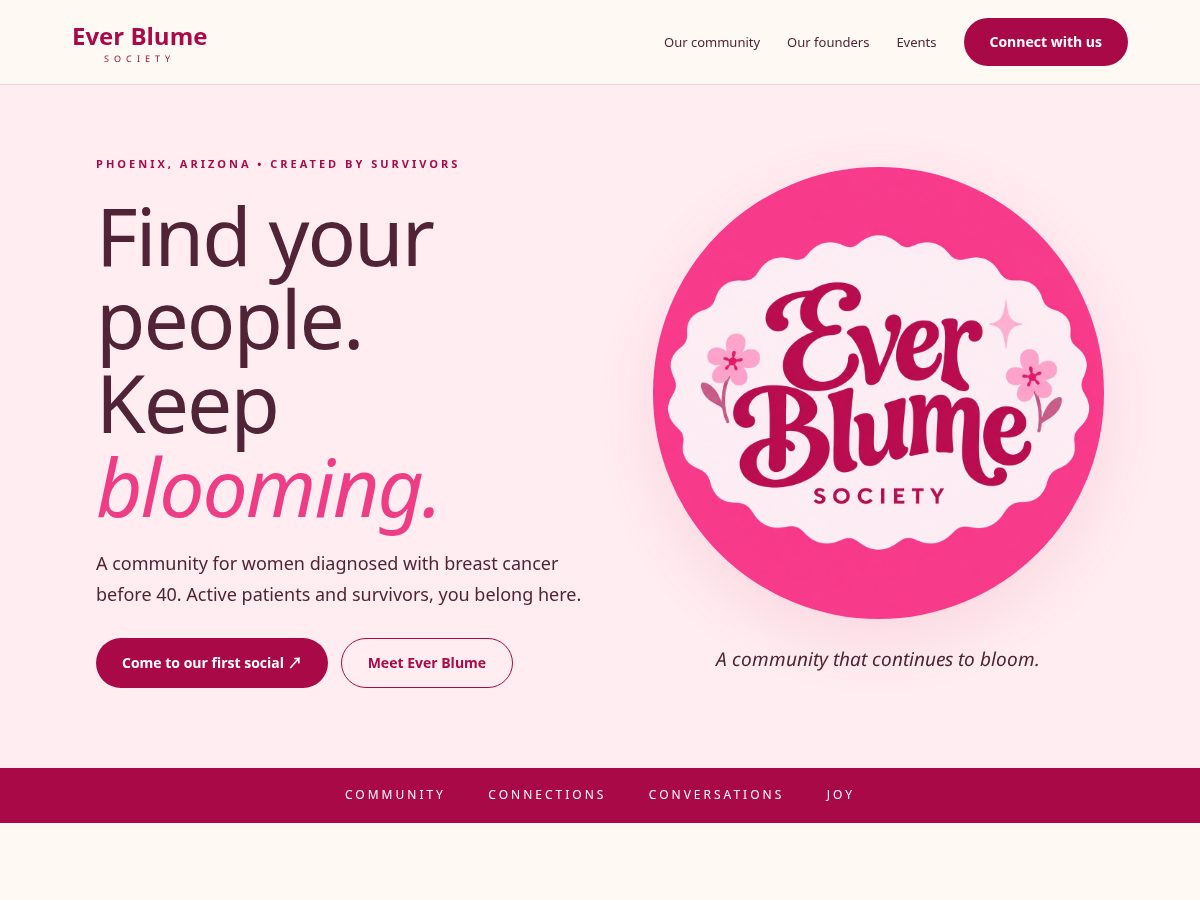 Landing-page snapshot of everblumesociety.com
