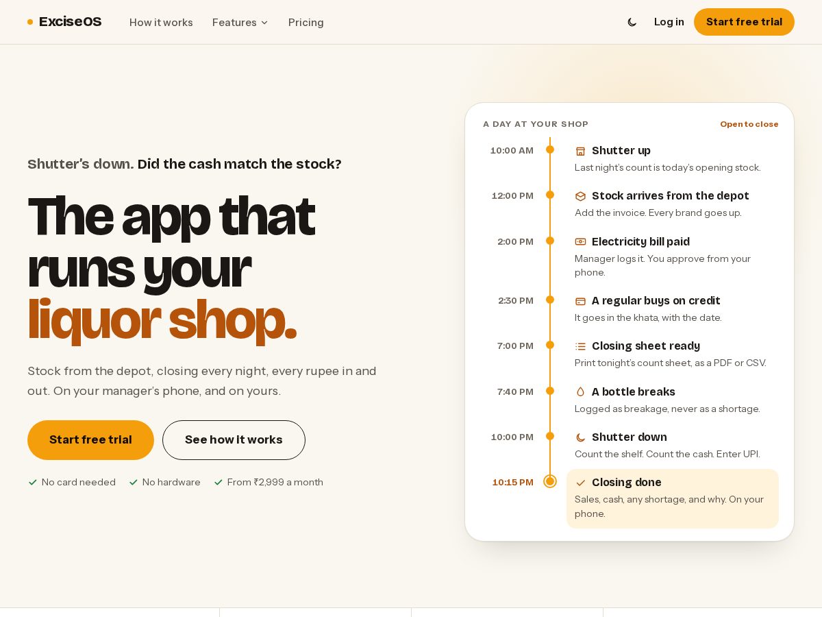 Landing-page snapshot of exciseos.com