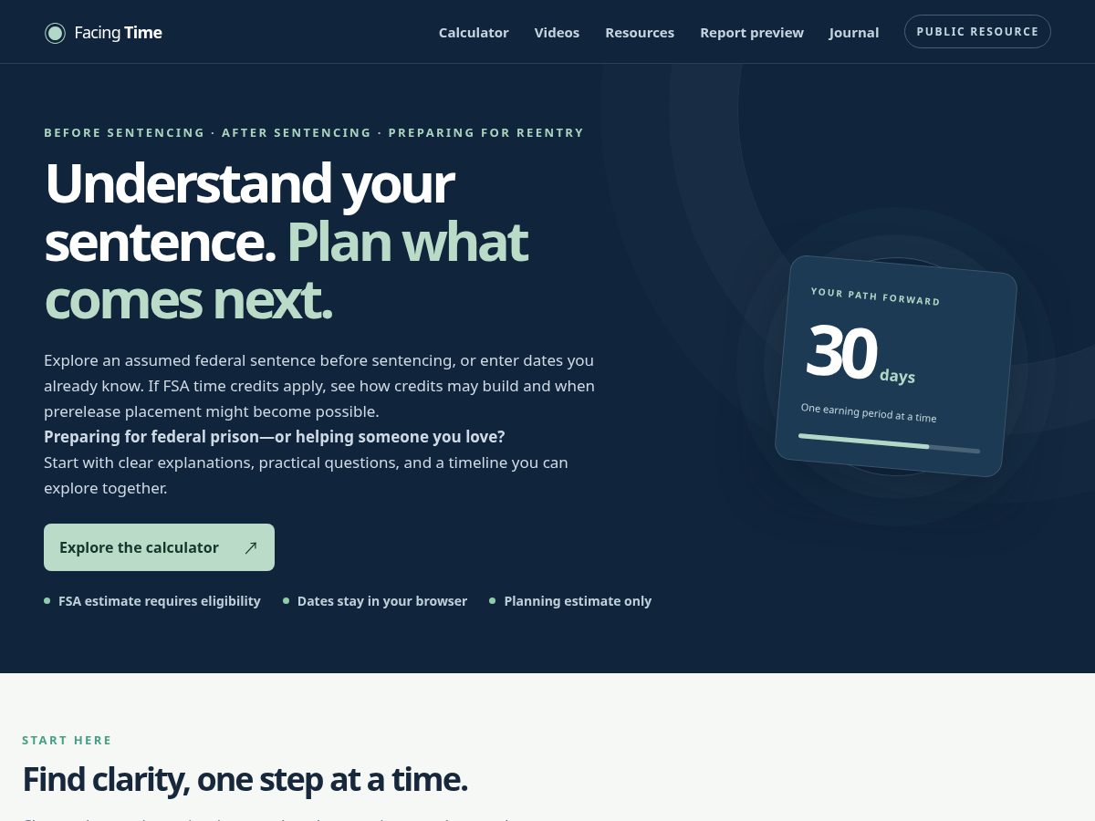 Landing-page snapshot of facingtimejourney.com