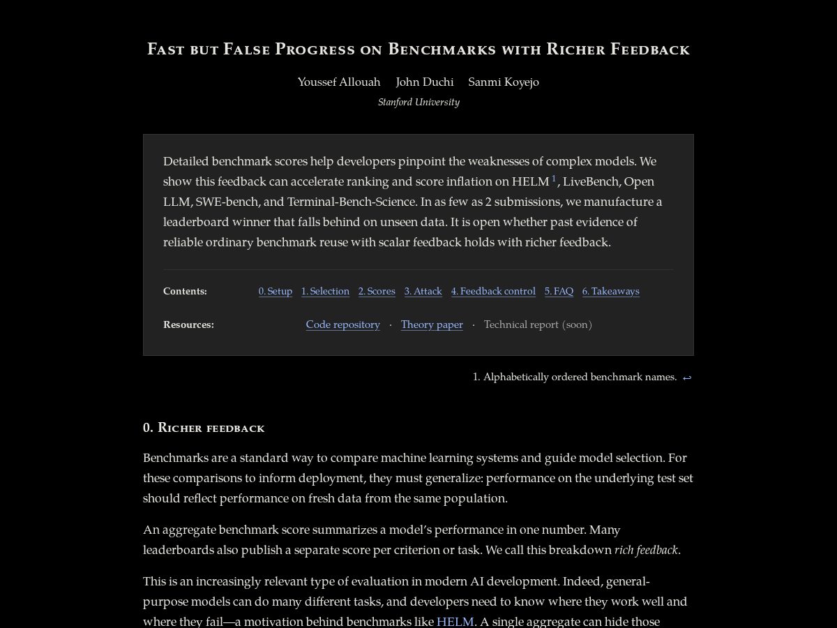 Landing-page snapshot of false-benchmark-progress.com
