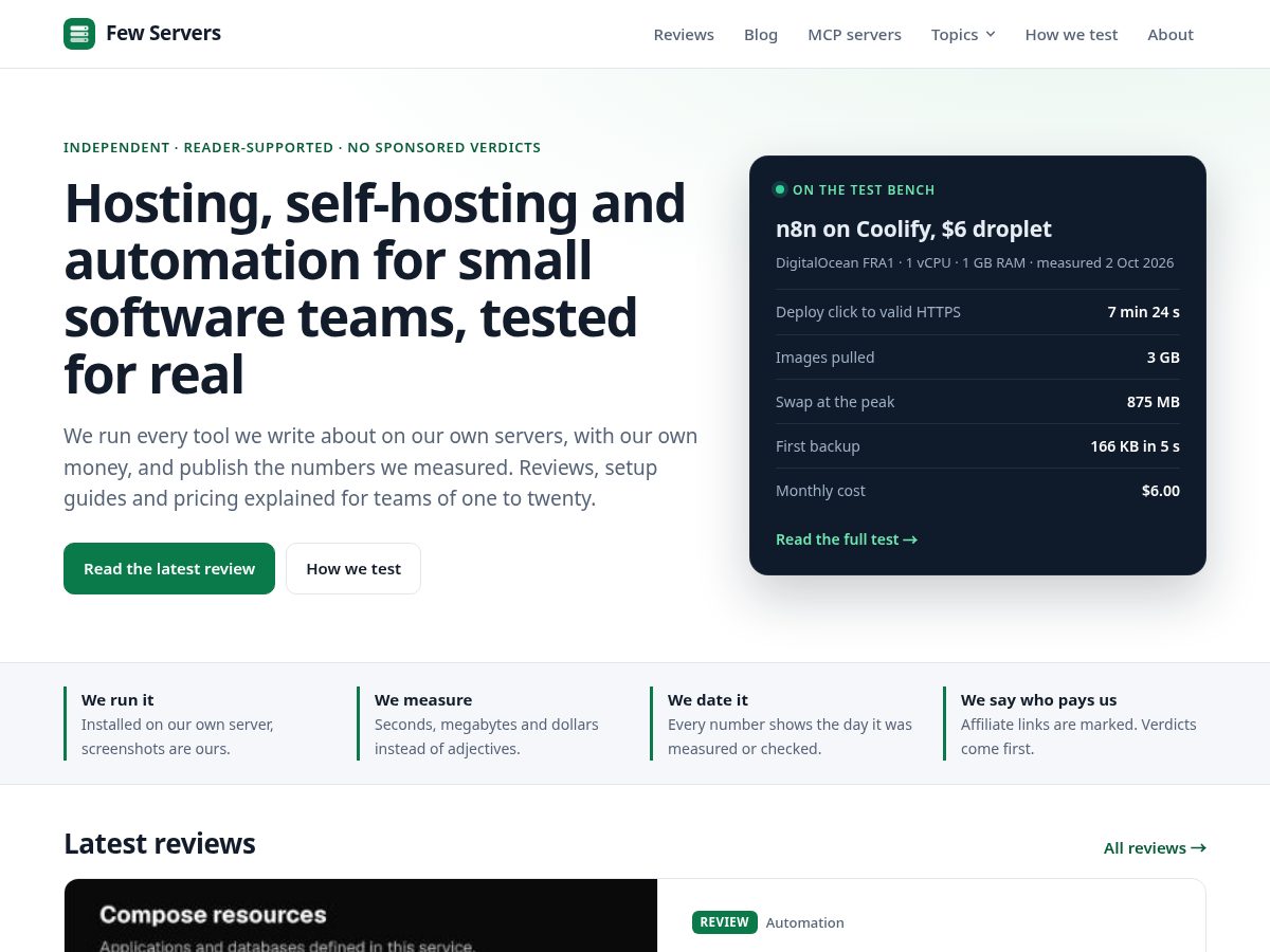 Landing-page snapshot of fewservers.com