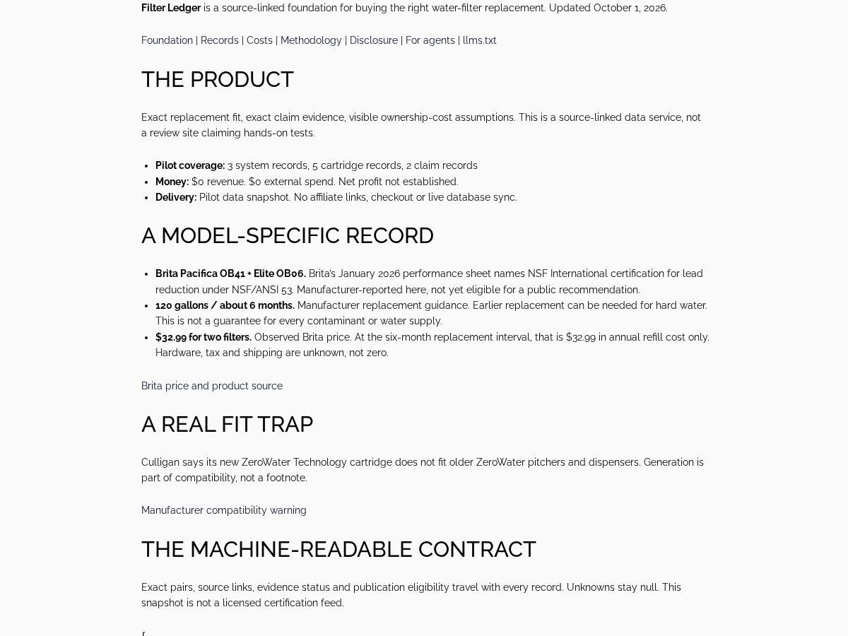 Landing-page snapshot of filterledger.com