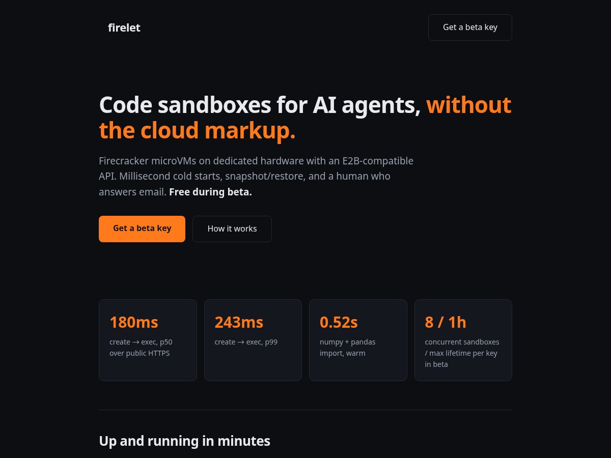 Landing-page snapshot of firelet.dev