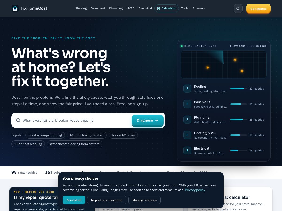 Landing-page snapshot of fixhomecost.com