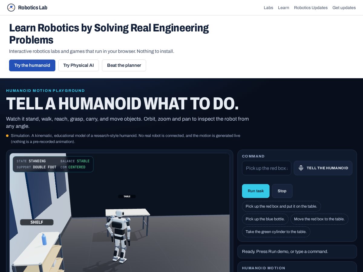 Landing-page snapshot of fixtherobot.dev