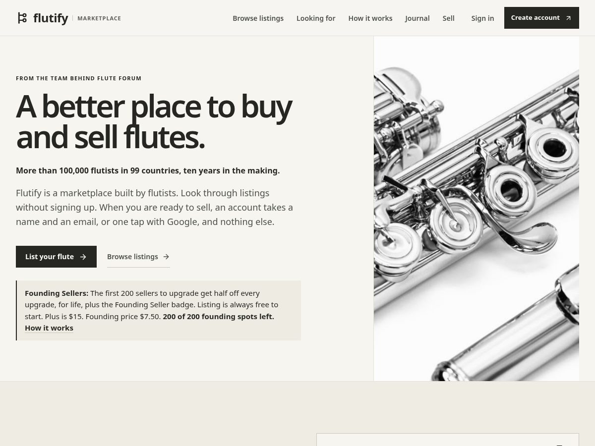 Landing-page snapshot of flutifymarketplace.com