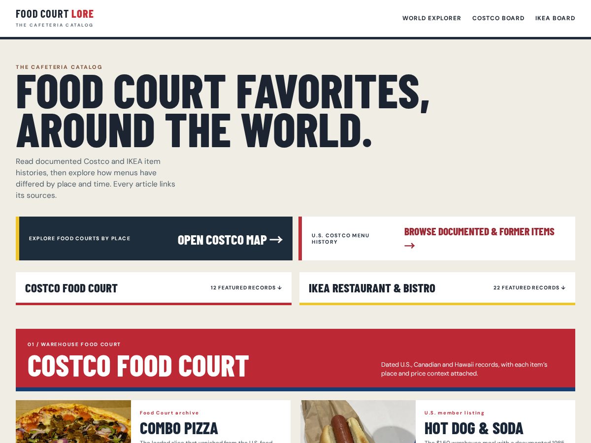 Landing-page snapshot of foodcourtlore.com