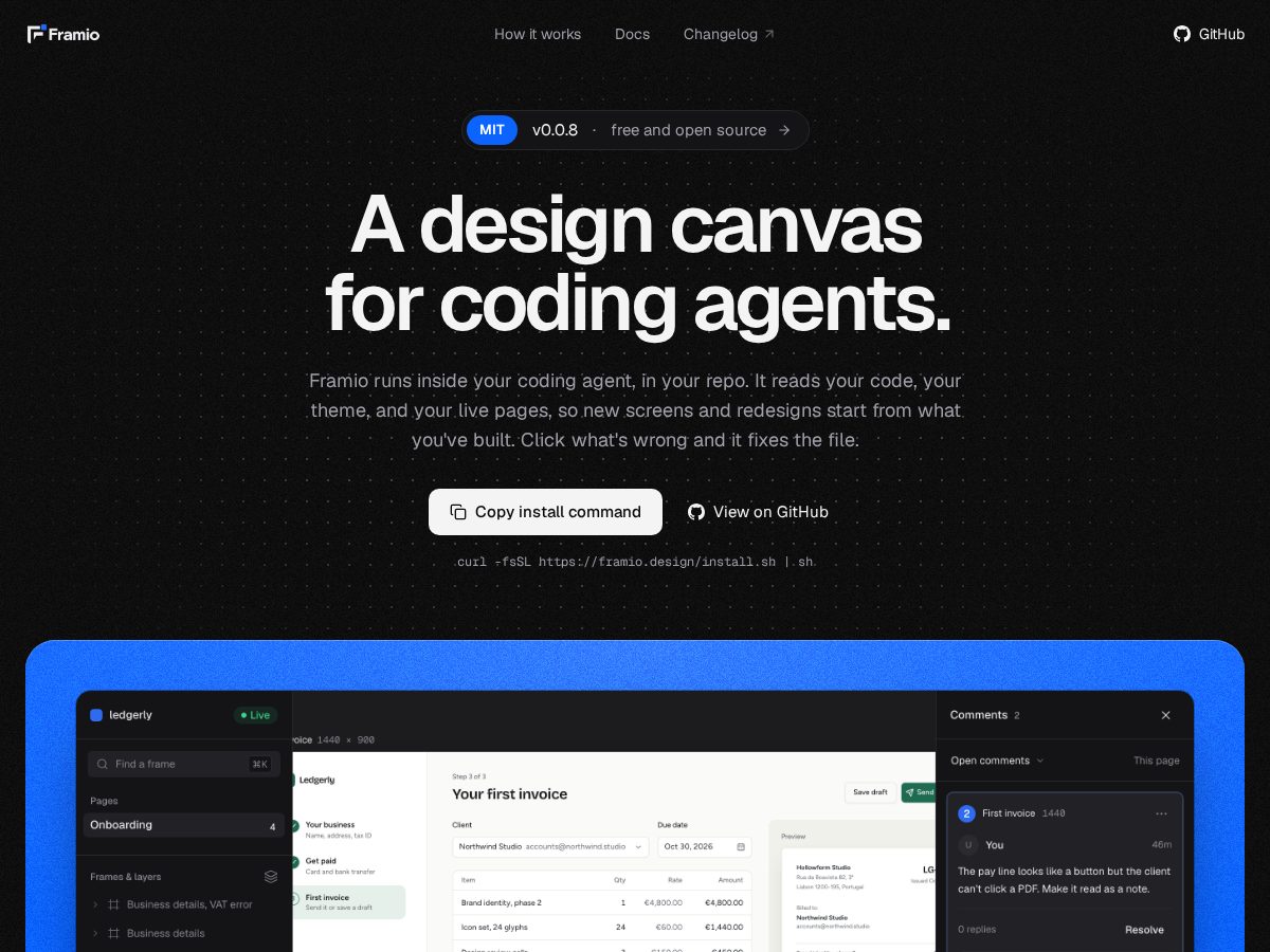 Landing-page snapshot of framio.design