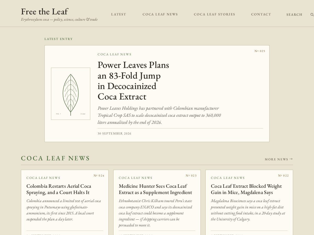Landing-page snapshot of freetheleaf.com