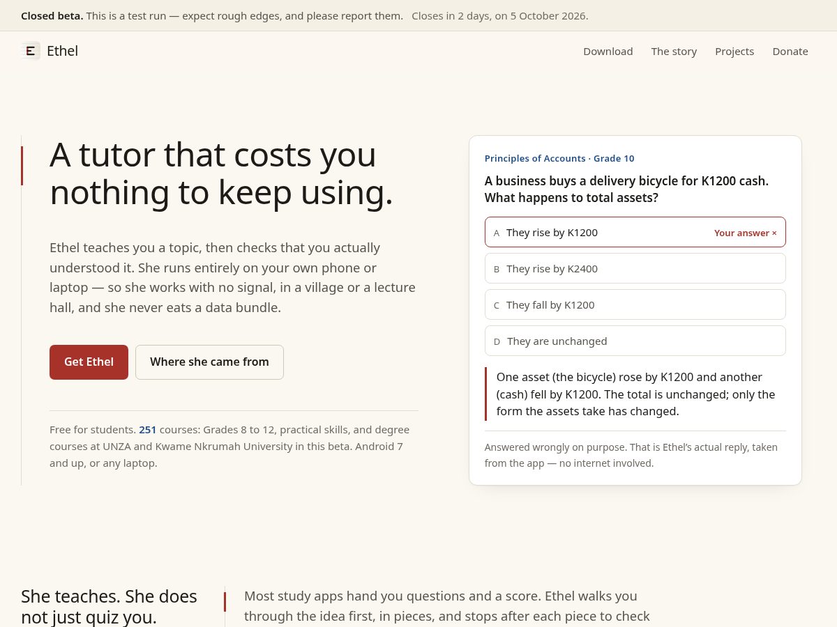 Landing-page snapshot of getethel.online