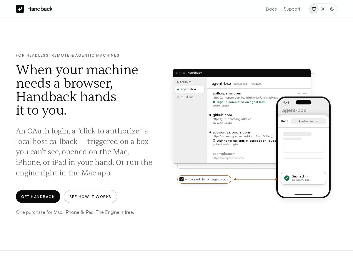 Landing-page snapshot of gethandback.com