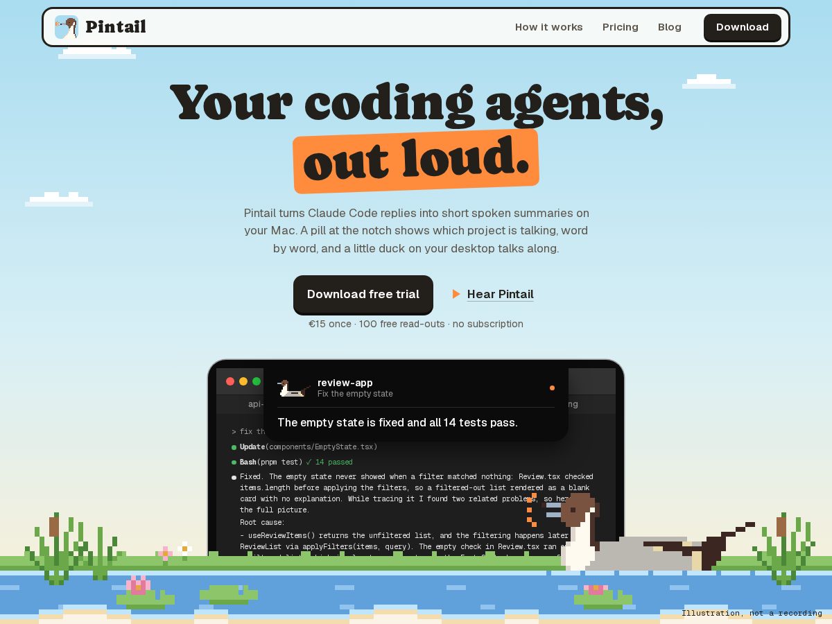 Landing-page snapshot of getpintail.com