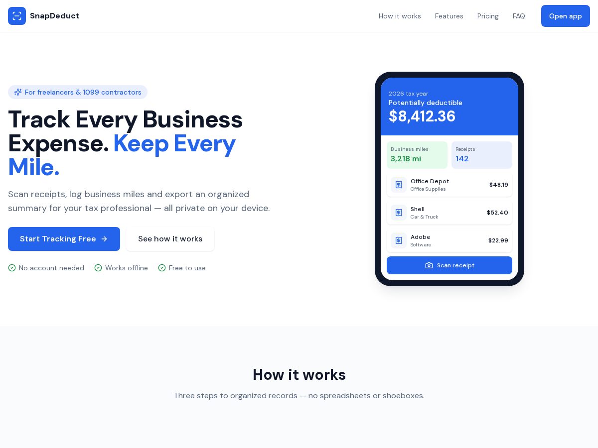 Landing-page snapshot of getsnapdeduct.com