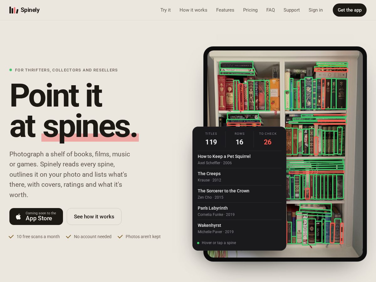 Landing-page snapshot of getspinely.com
