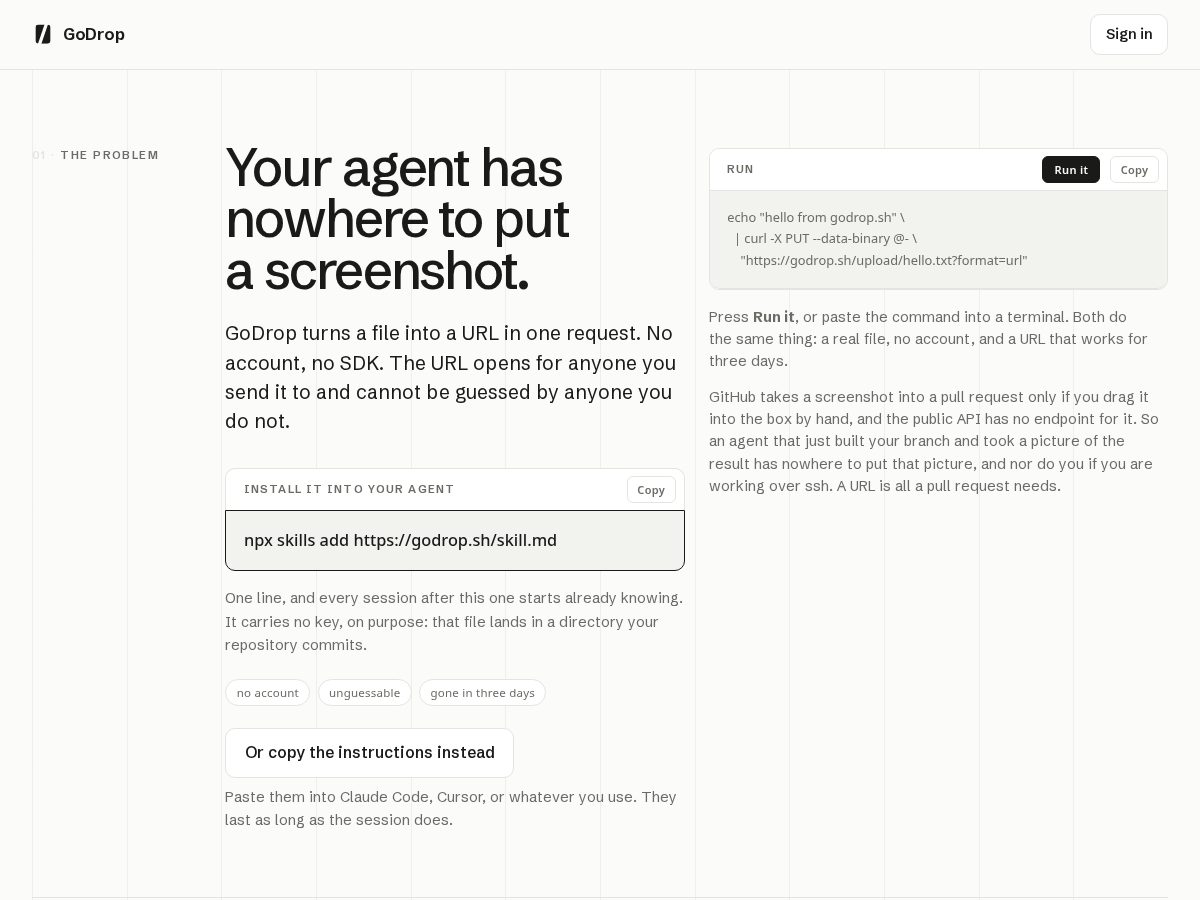 Landing-page snapshot of godrop.page