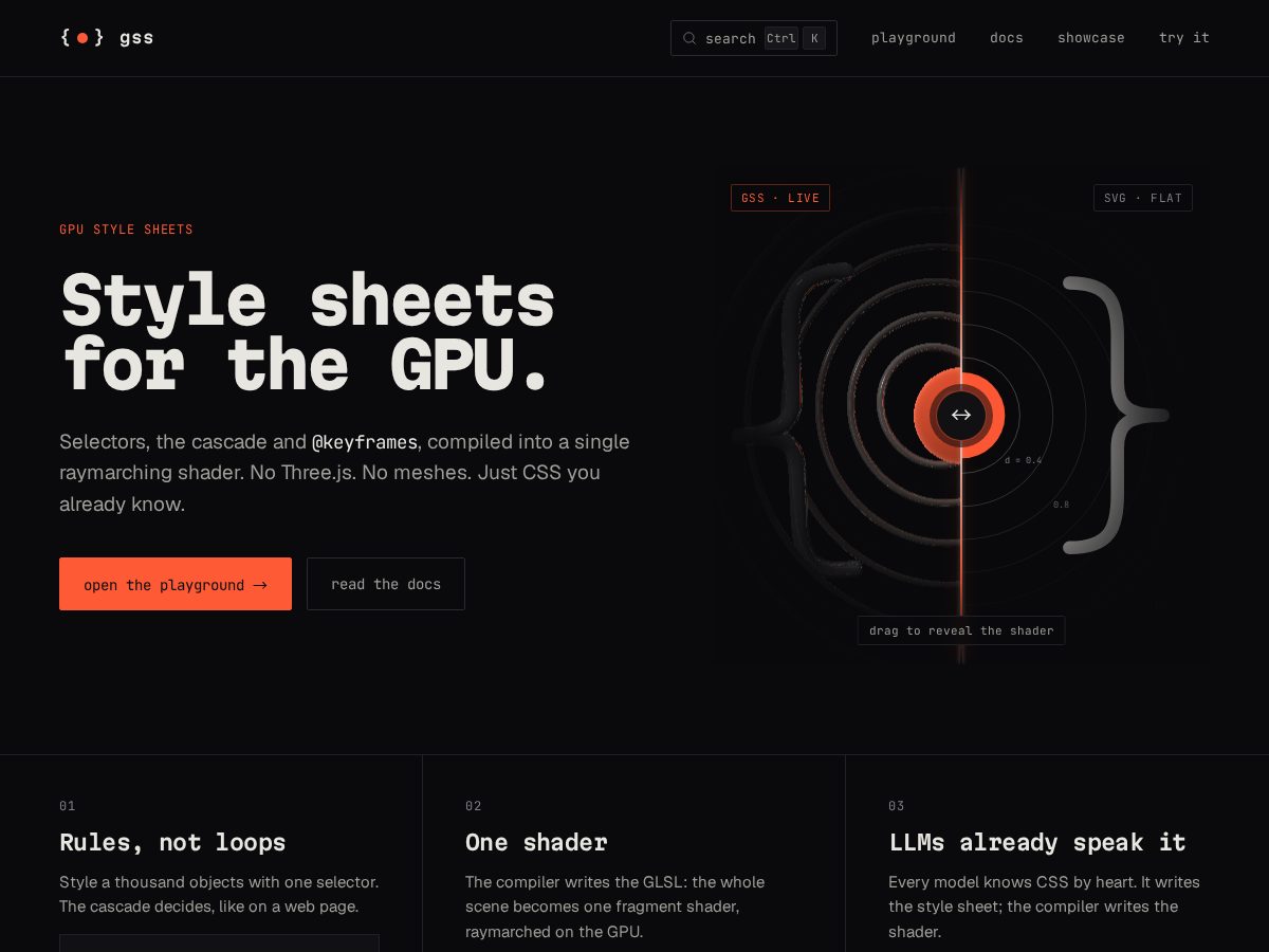 Landing-page snapshot of gss-lang.dev