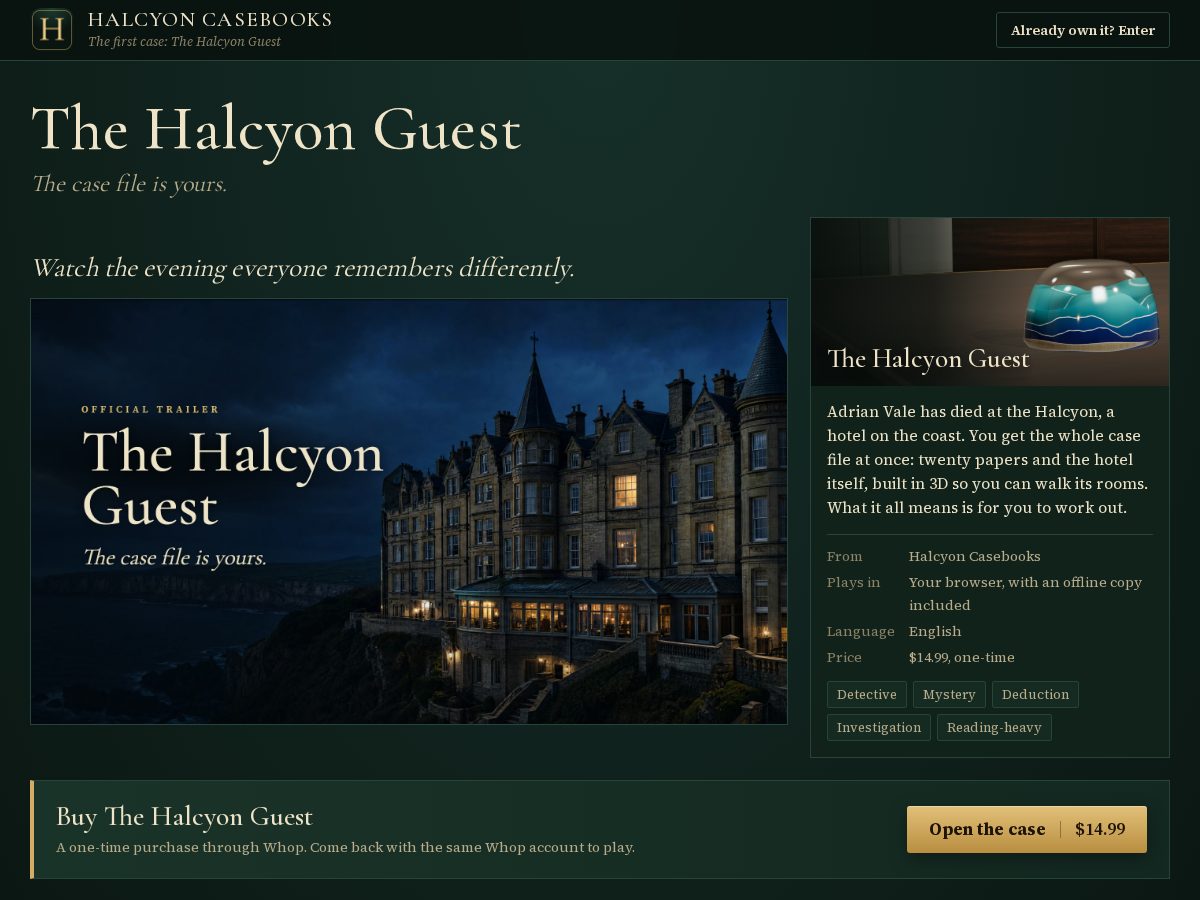 Landing-page snapshot of halcyoncasebooks.com