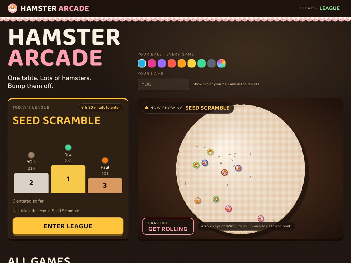 Landing-page snapshot of hamsterarcade.com