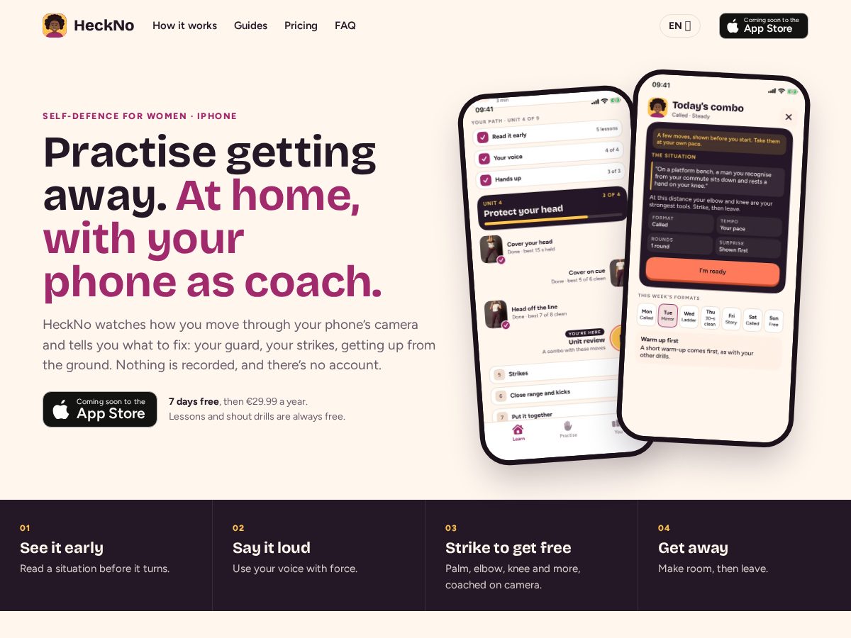 Landing-page snapshot of heckno.app