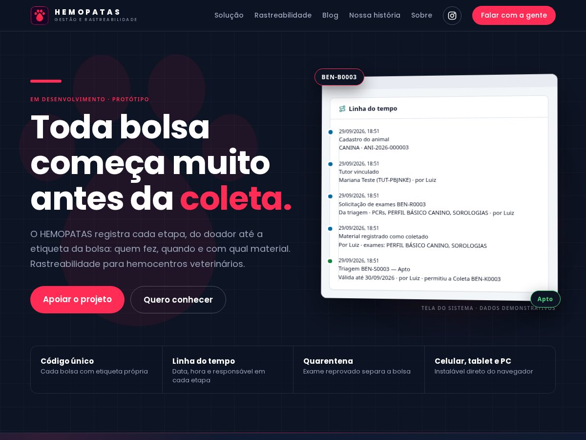 Landing-page snapshot of hemopatas.com