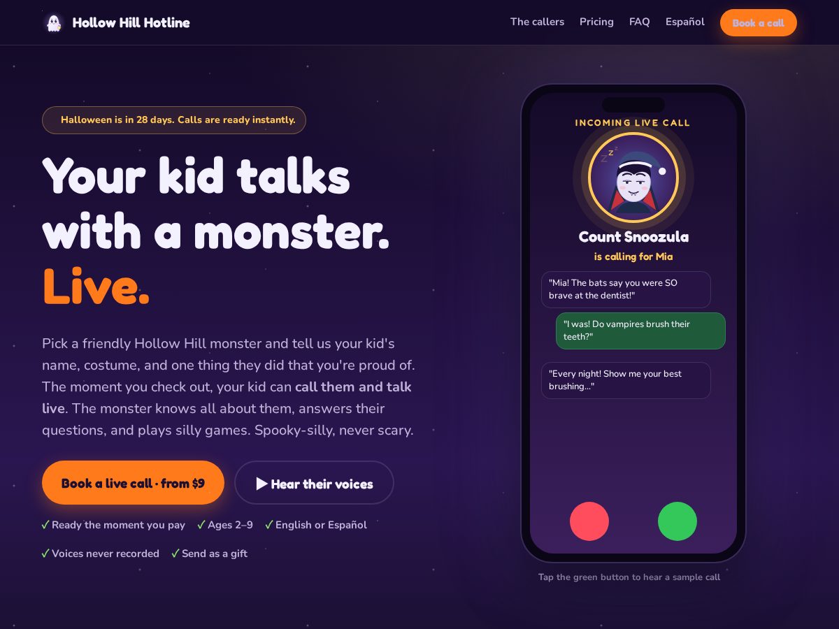 Landing-page snapshot of hollowhillhotline.com