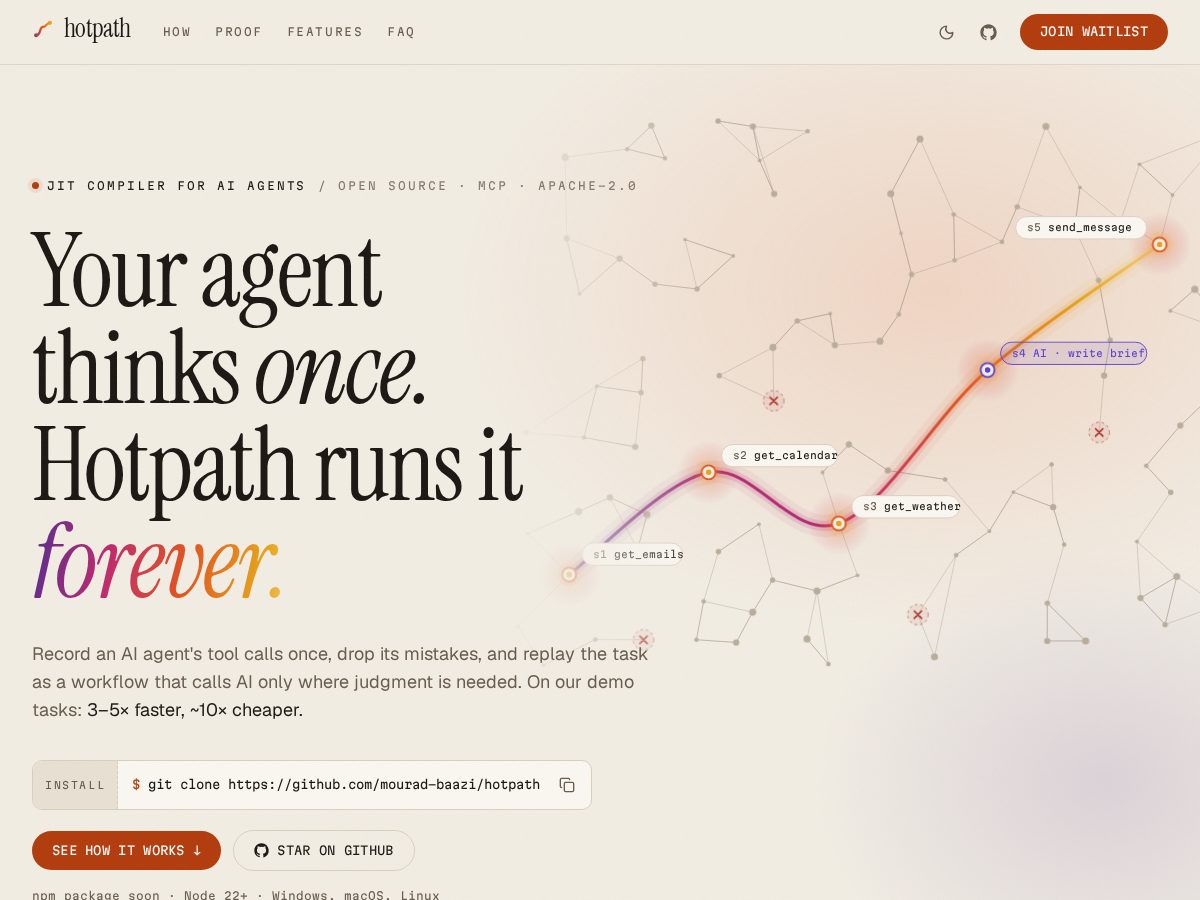 Landing-page snapshot of hotpath.run