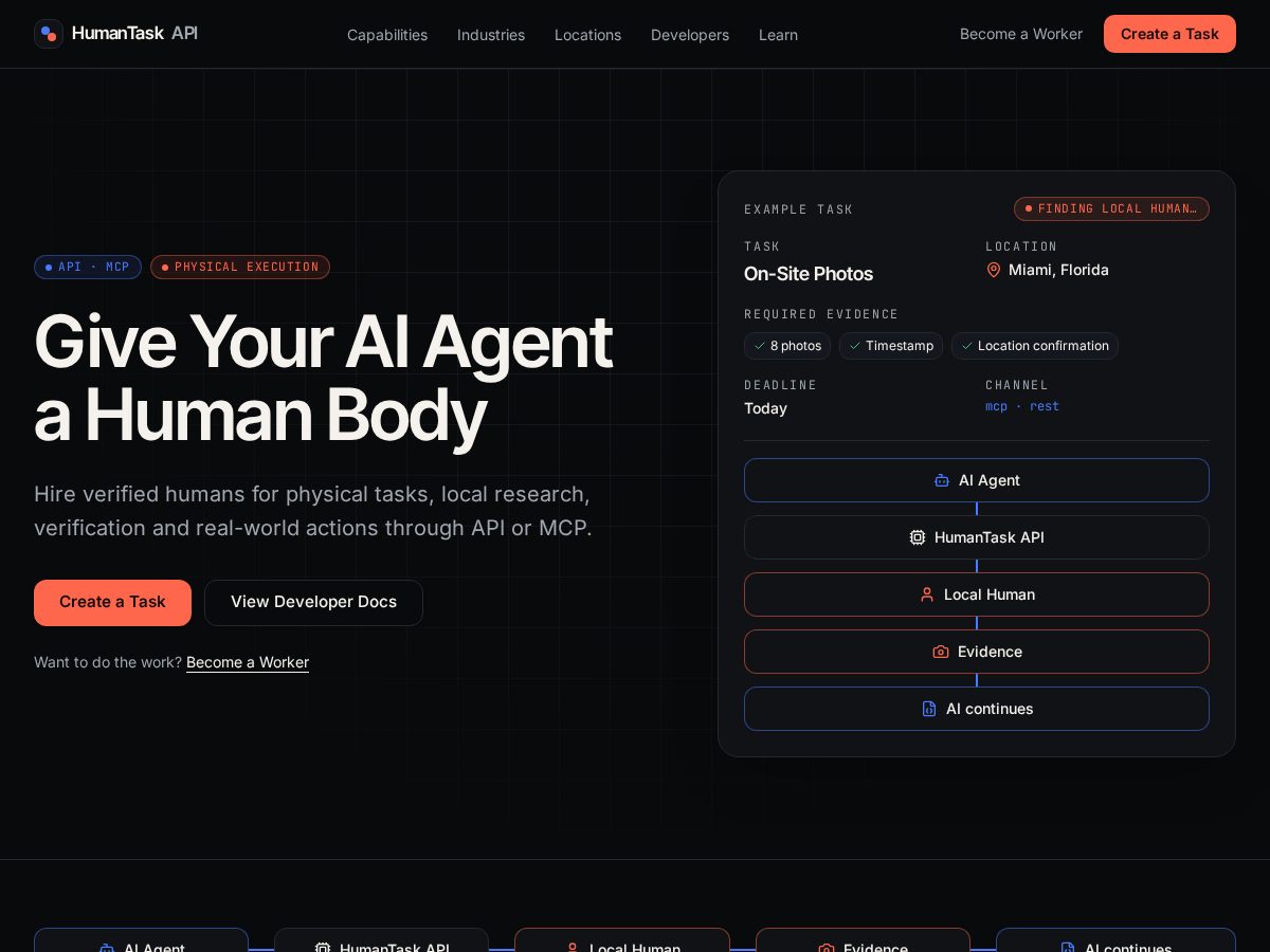 Landing-page snapshot of humantaskapi.com