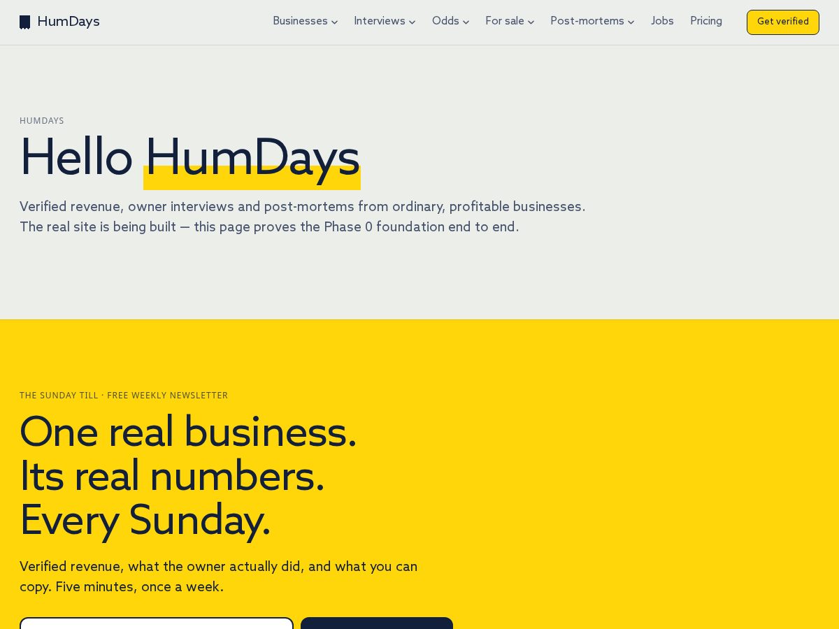 Landing-page snapshot of humdays.com