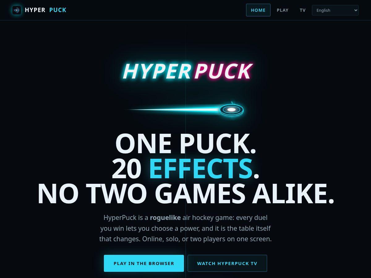 Landing-page snapshot of hyperpuck.net
