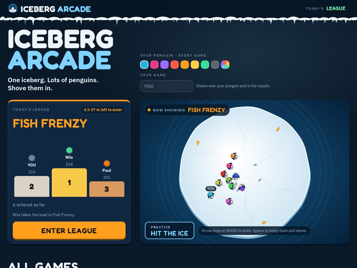 Landing-page snapshot of icebergarcade.com