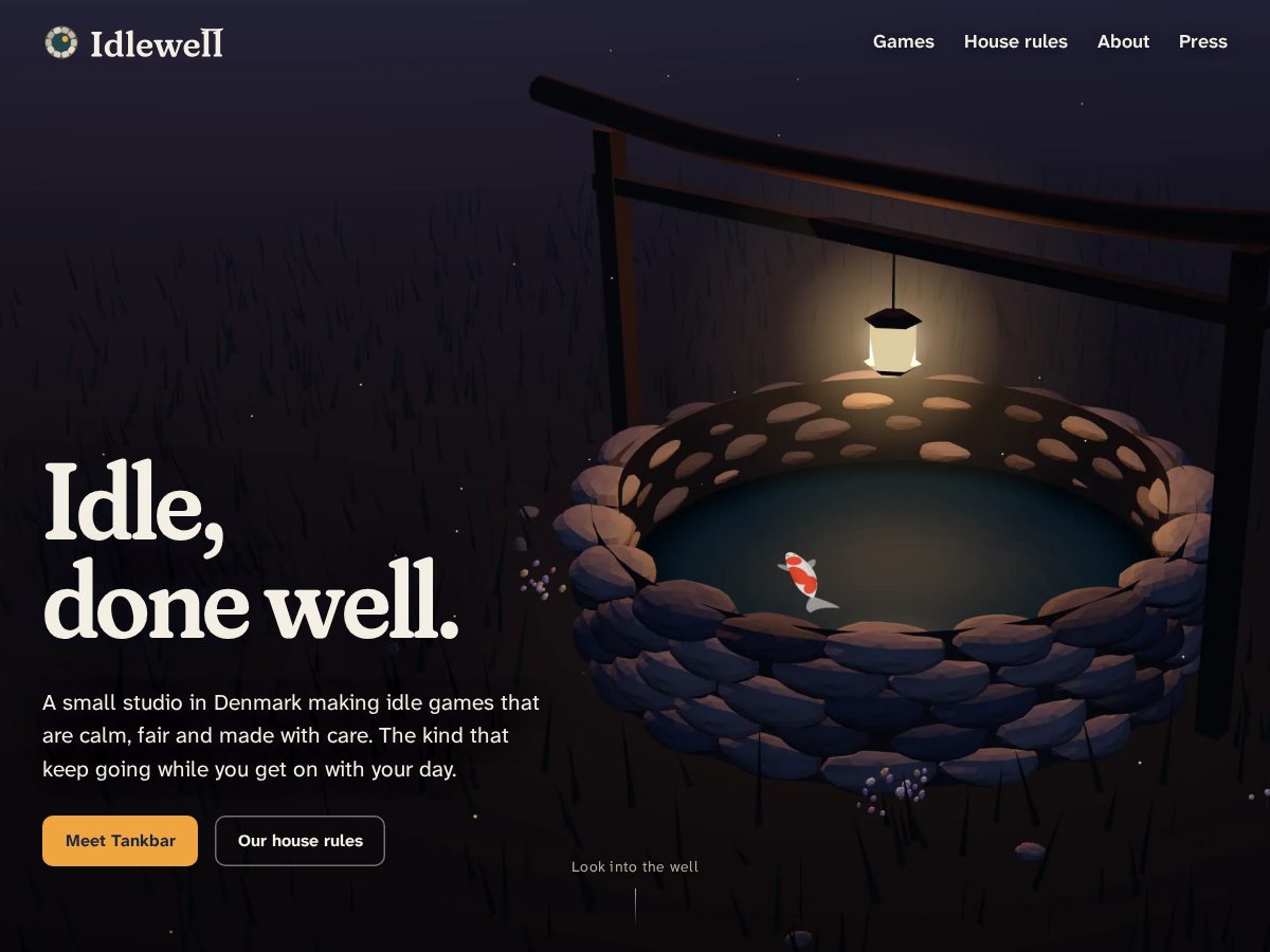 Landing-page snapshot of idlewell.games