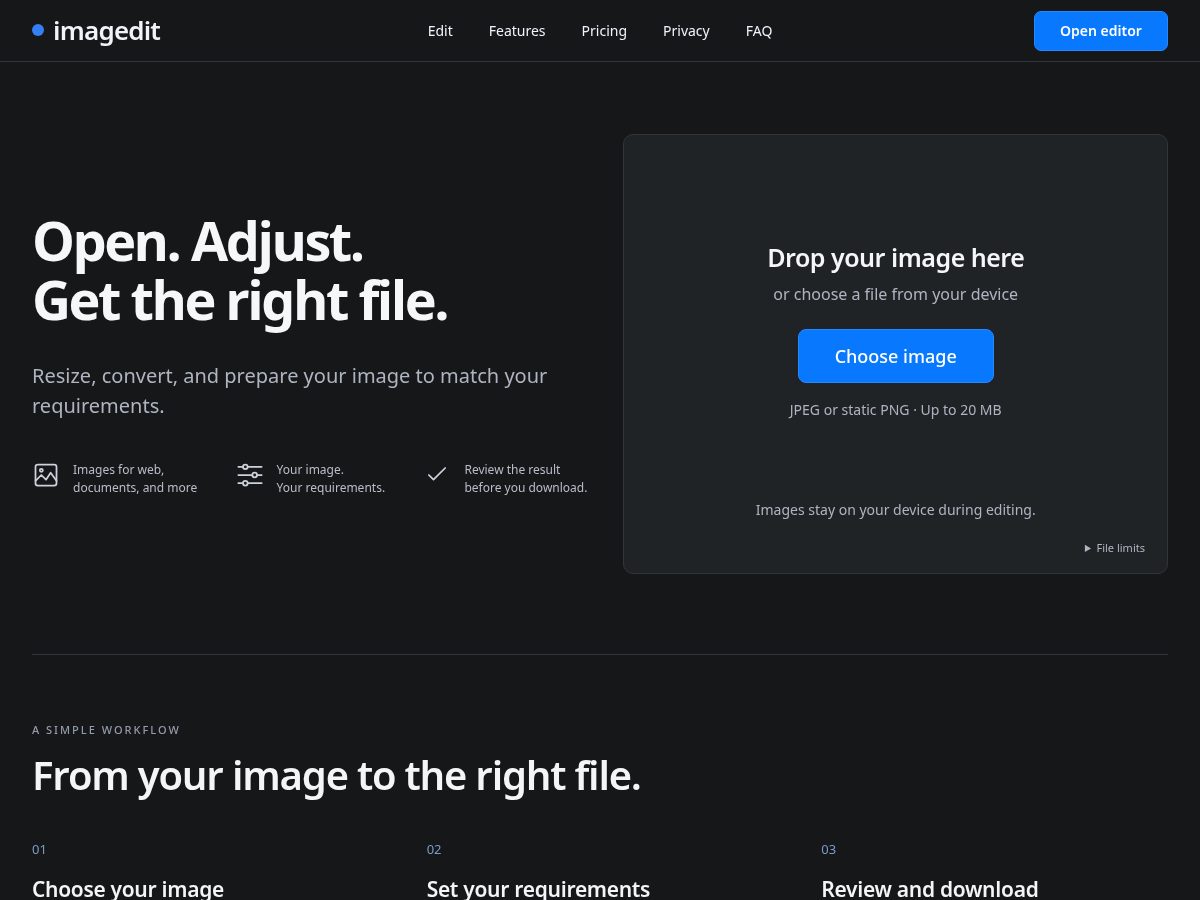 Landing-page snapshot of imagedit.net