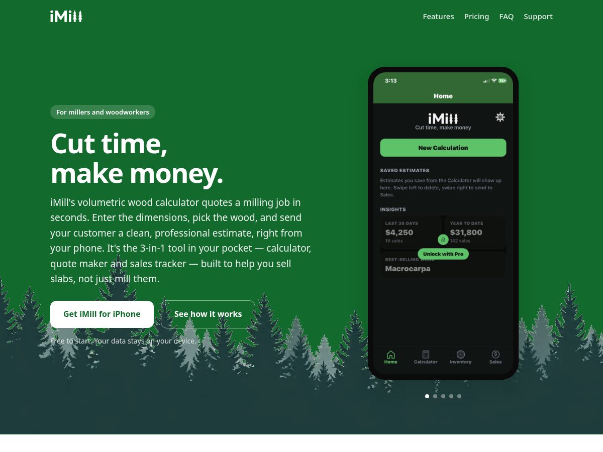 Landing-page snapshot of imill.app