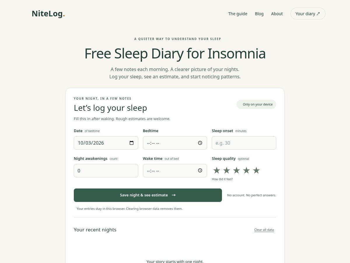 Landing-page snapshot of insomniatracker.com